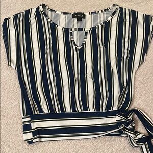 A. Byer Striped Tie-Waist Blouse with Flutter Sleeves, Size Small